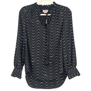 Women's Kate Spade Black Beige Long Sleeve Lightweight Blouse XXS NWT